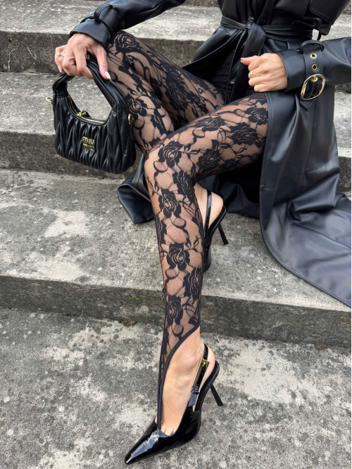 Czarne legginsy koronkowe z zakładką na palec GLAMOUR 163 - photo #17