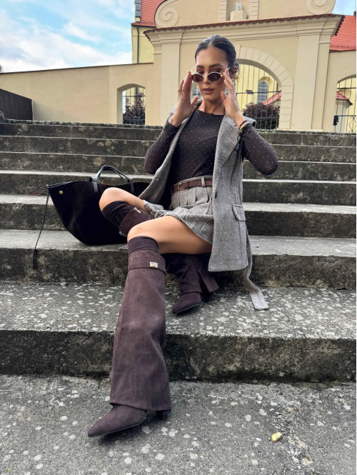 Czekoladowo-kremowa spódniczka mini plisowana w jodełkę HELENA 19 - photo #62