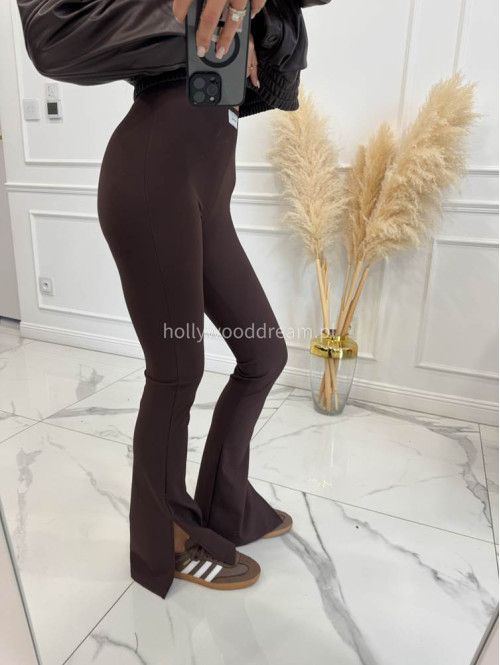 Czekoladowe legginsy prążkowane dzwony z rozcięciem LILU 34 - photo #9