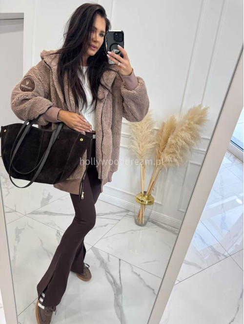 Czekoladowe legginsy prążkowane dzwony z rozcięciem LILU 34 - photo #15