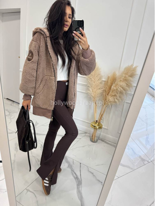 Czekoladowe legginsy prążkowane dzwony z rozcięciem LILU 34 - photo #19