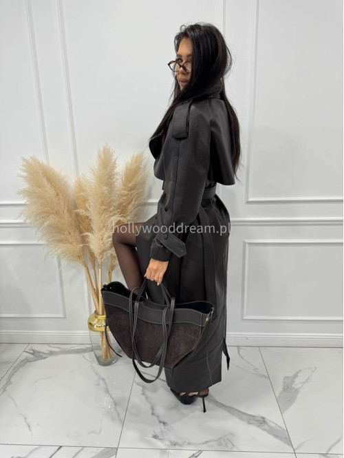 Czekoladowa torebka duża zamszowa ze wstawkami skórzanymi LEATHER - photo #2
