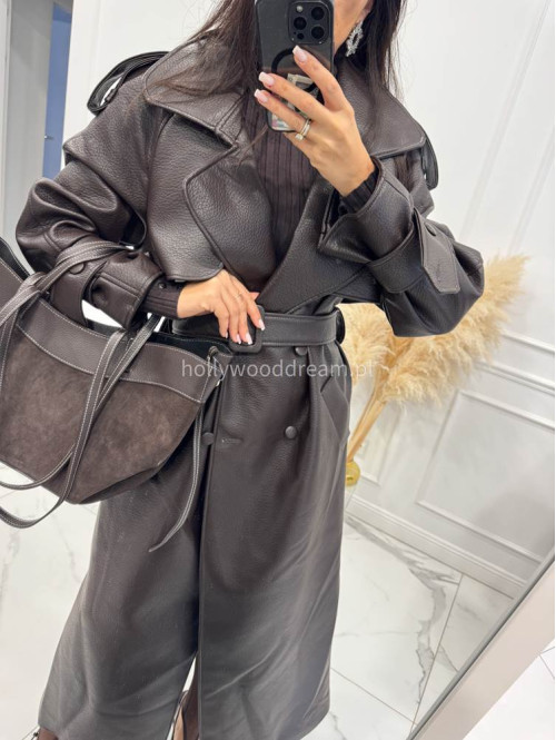 Czekoladowa torebka duża zamszowa ze wstawkami skórzanymi LEATHER - photo #7