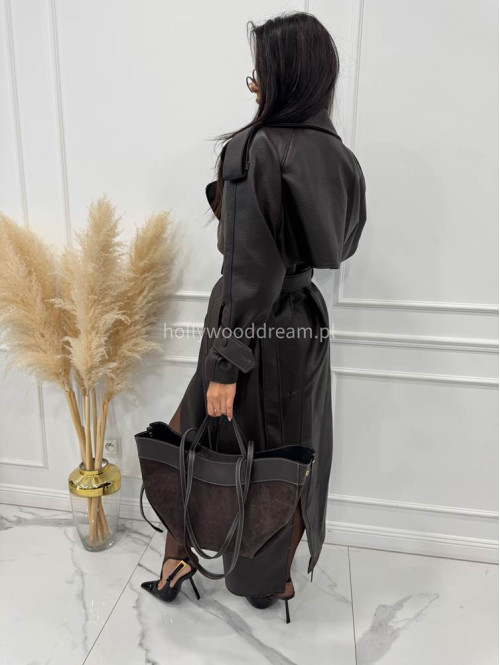 Czekoladowa torebka duża zamszowa ze wstawkami skórzanymi LEATHER - photo #8