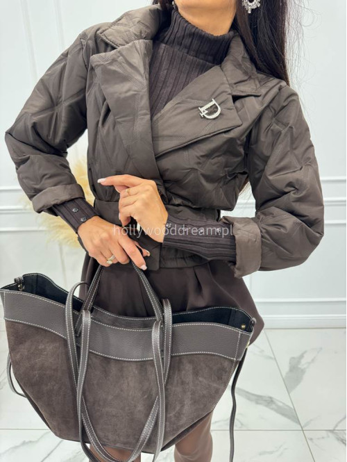 Czekoladowa torebka duża zamszowa ze wstawkami skórzanymi LEATHER - photo #19