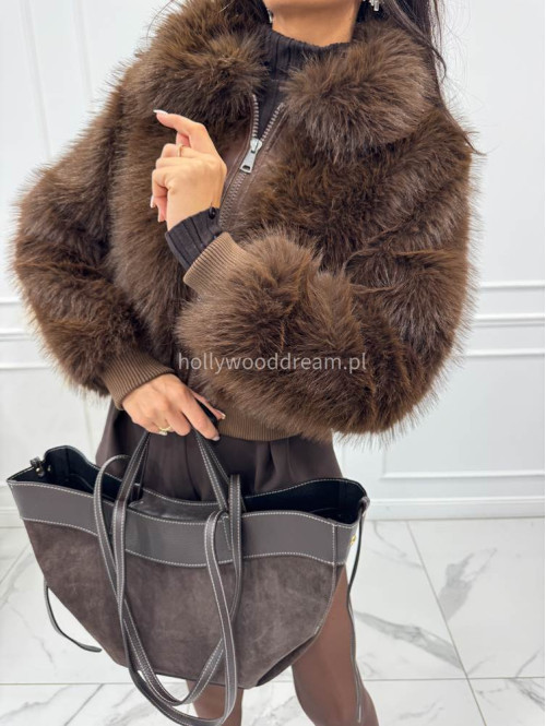 Czekoladowa torebka duża zamszowa ze wstawkami skórzanymi LEATHER - photo #20