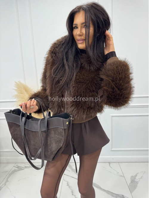 Czekoladowa torebka duża zamszowa ze wstawkami skórzanymi LEATHER - photo #21