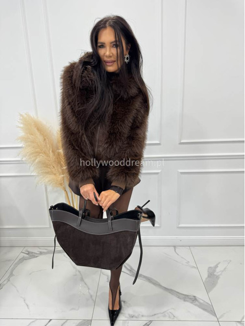 Czekoladowa torebka duża zamszowa ze wstawkami skórzanymi LEATHER - photo #24