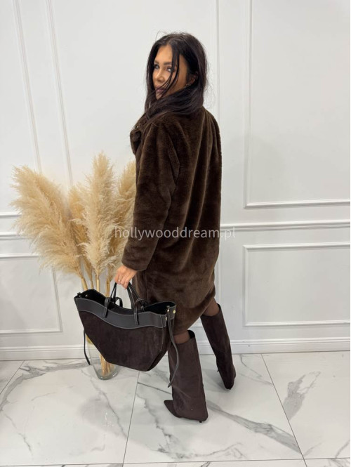 Czekoladowa torebka duża zamszowa ze wstawkami skórzanymi LEATHER - photo #25