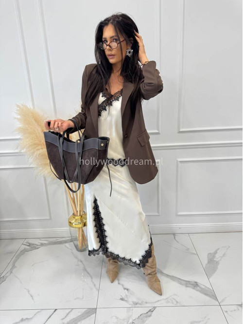 Czekoladowa torebka duża zamszowa ze wstawkami skórzanymi LEATHER - photo #27