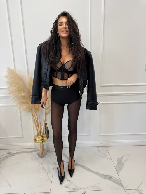 Czarne legginsy z siatki z zakładką na palec MILLA 163