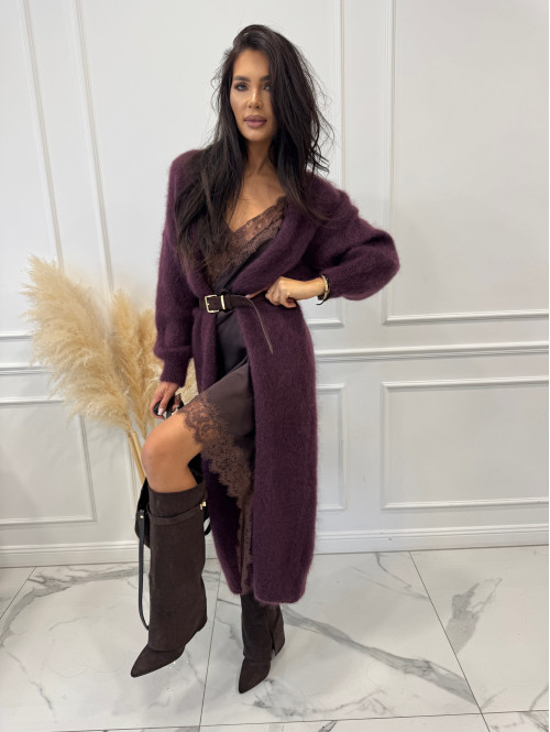 Kardigan długi kid moher śliwkowy ANTONIO 06