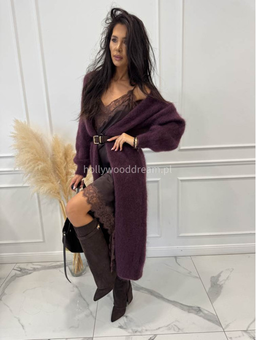 Kardigan długi kid moher śliwkowy ANTONIO 06 - photo #1