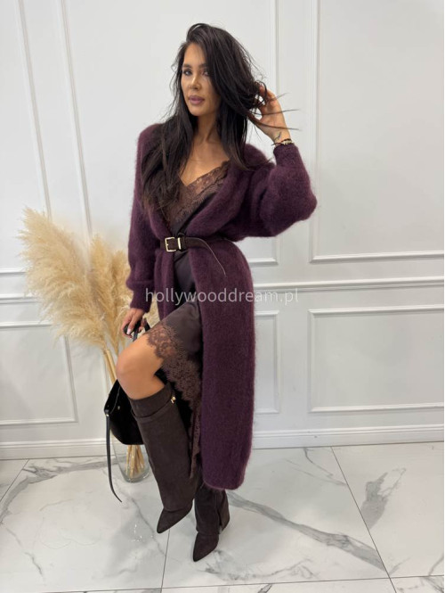 Kardigan długi kid moher śliwkowy ANTONIO 06 - photo #2