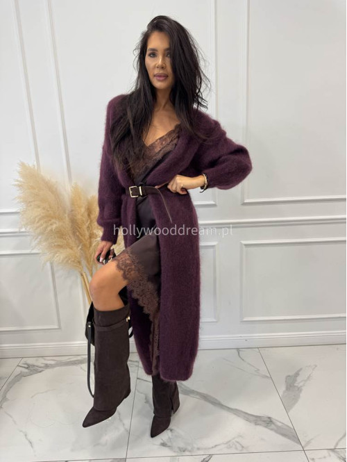 Kardigan długi kid moher śliwkowy ANTONIO 06 - photo #3