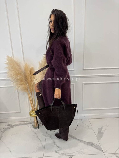 Kardigan długi kid moher śliwkowy ANTONIO 06 - photo #4