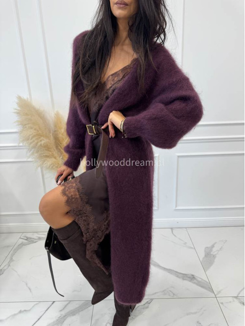 Kardigan długi kid moher śliwkowy ANTONIO 06 - photo #5