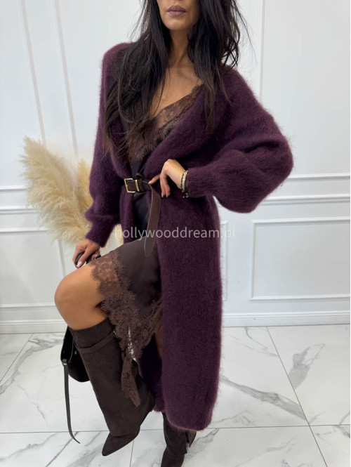 Kardigan długi kid moher śliwkowy ANTONIO 06 - photo #6