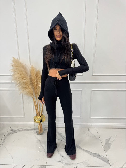 Czarny komplet sweterkowy bluzka + spodnie 85% wiskozy RUBY 173