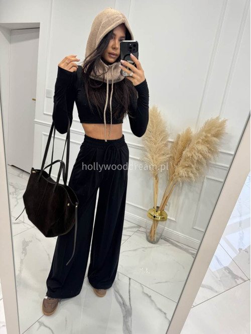 Czarny komplet z wiskozą crop top + spodnie Comfy 173 - photo #1