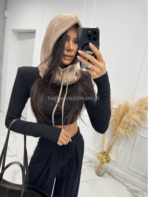 Czarny komplet z wiskozą crop top + spodnie Comfy 173 - photo #3