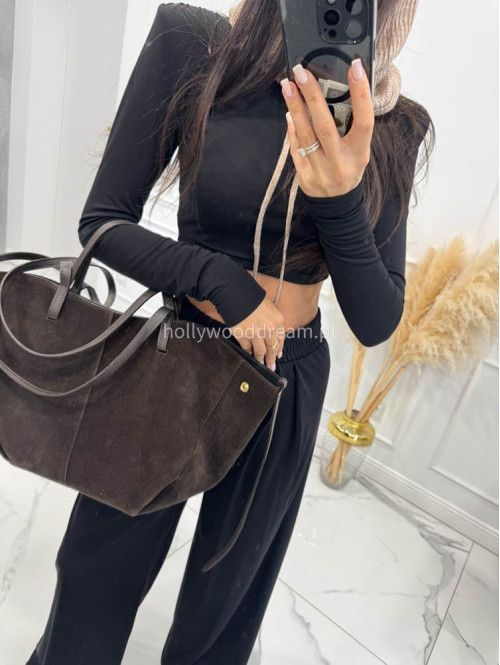 Czarny komplet z wiskozą crop top + spodnie Comfy 173 - photo #7