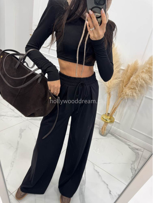 Czarny komplet z wiskozą crop top + spodnie Comfy 173 - photo #8