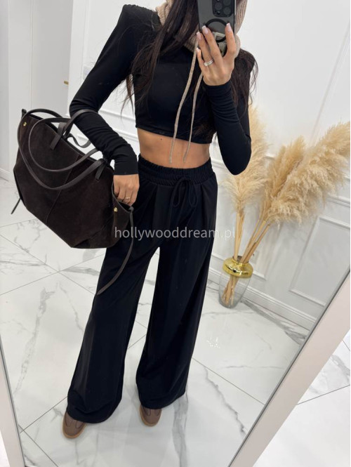 Czarny komplet z wiskozą crop top + spodnie Comfy 173 - photo #9