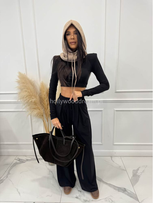 Czarny komplet z wiskozą crop top + spodnie Comfy 173 - photo #10