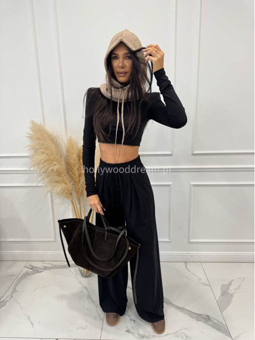 Czarny komplet z wiskozą crop top + spodnie Comfy 173 - photo #11
