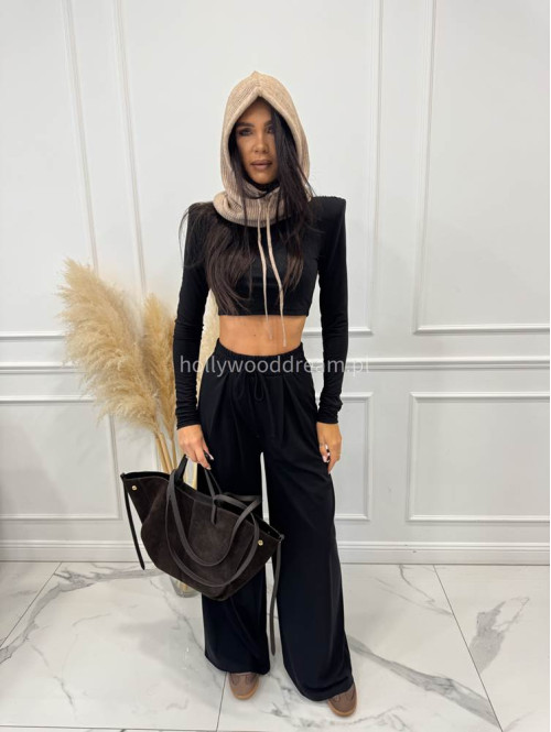Czarny komplet z wiskozą crop top + spodnie Comfy 173 - photo #12