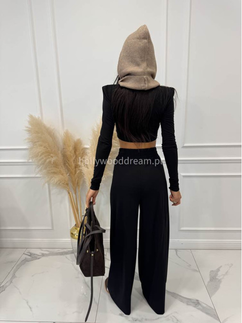 Czarny komplet z wiskozą crop top + spodnie Comfy 173 - photo #14