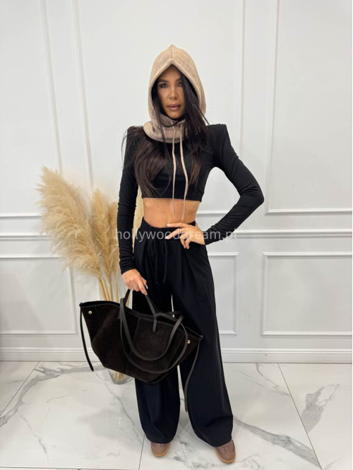 Czarny komplet z wiskozą crop top + spodnie Comfy 173 - photo #15