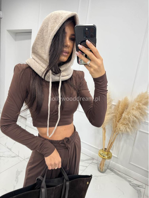Czekoladowy komplet z wiskozą crop top + spodnie Comfy 173 - photo #3