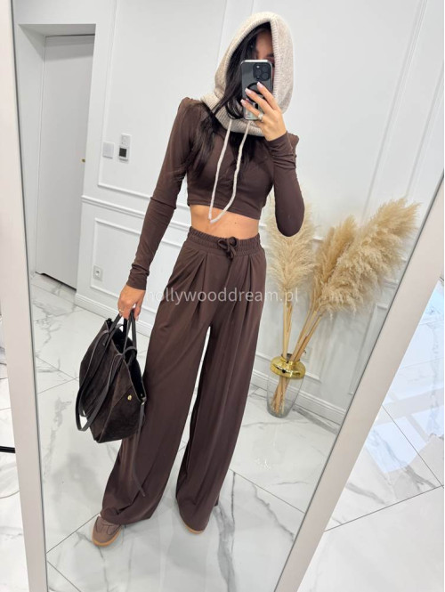 Czekoladowy komplet z wiskozą crop top + spodnie Comfy 173 - photo #5