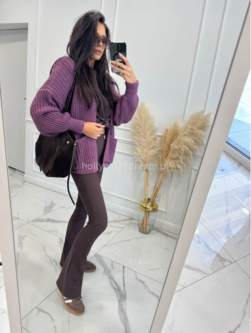 Fioletowy kardigan z dużymi kieszeniami i warkoczowym splotem LUNA 44 - photo #3