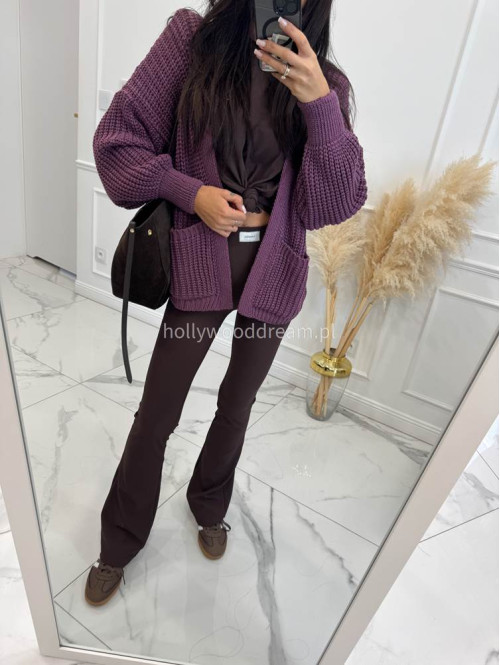 Fioletowy kardigan z dużymi kieszeniami i warkoczowym splotem LUNA 44 - photo #5