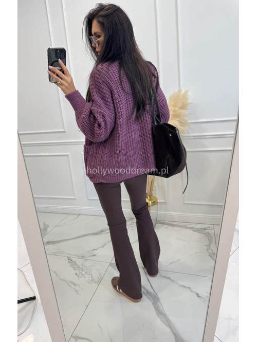 Fioletowy kardigan z dużymi kieszeniami i warkoczowym splotem LUNA 44 - photo #8