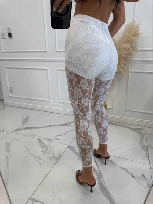 Białe legginsy koronkowe z zapiętką GLAMOUR 163 - photo #0