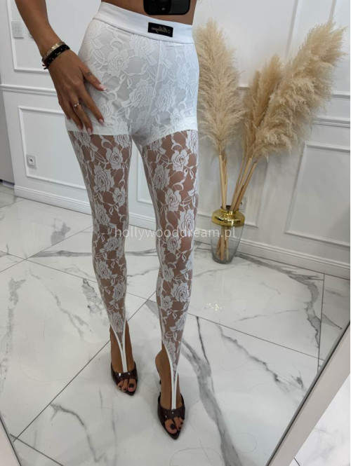 Białe legginsy koronkowe z zapiętką GLAMOUR 163