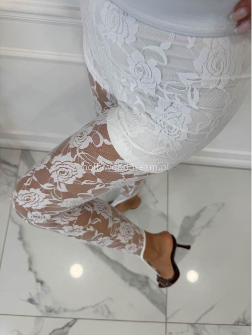 Białe legginsy koronkowe z zapiętką GLAMOUR 163 - photo #4