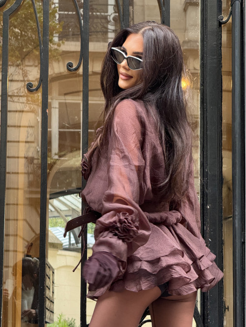 Sukienka z wiązaniem, różami i falbanami + spodenki czekoladowa ROSALINE 09 - photo #24