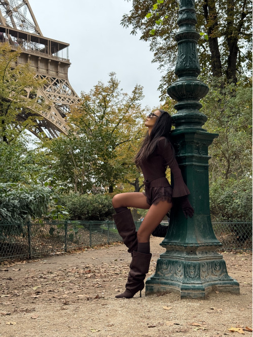 Czekoladowe spodenki satynowe wykończone koronką ISABELL 19 - photo #45