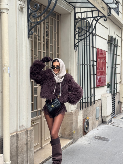 Czekoladowe Futerko krótkie z karbowanym włosem BIANKA 09 - photo #10