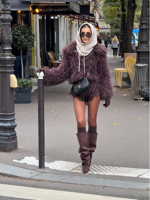 Czekoladowe Futerko krótkie z karbowanym włosem BIANKA 09 - photo #11