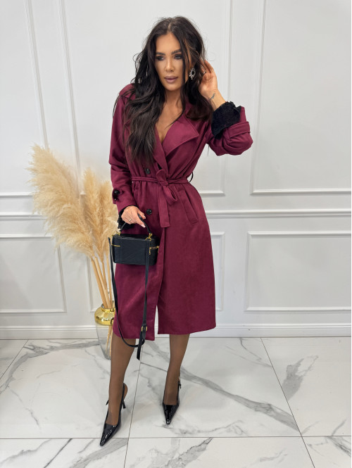 Bordowy płaszcz zamszowy dwurzędowy ALEKSANDER 02