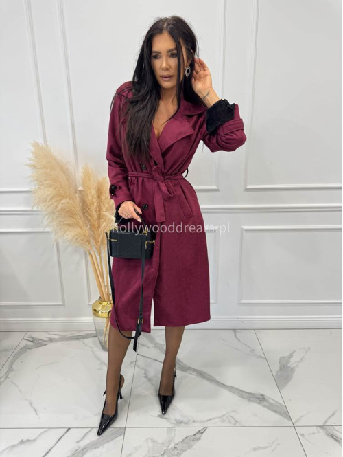 Bordowy płaszcz zamszowy dwurzędowy ALEKSANDER 02 - photo #1