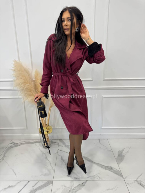 Bordowy płaszcz zamszowy dwurzędowy ALEKSANDER 02 - photo #2