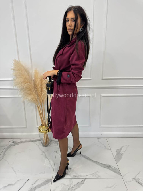 Bordowy płaszcz zamszowy dwurzędowy ALEKSANDER 02 - photo #3