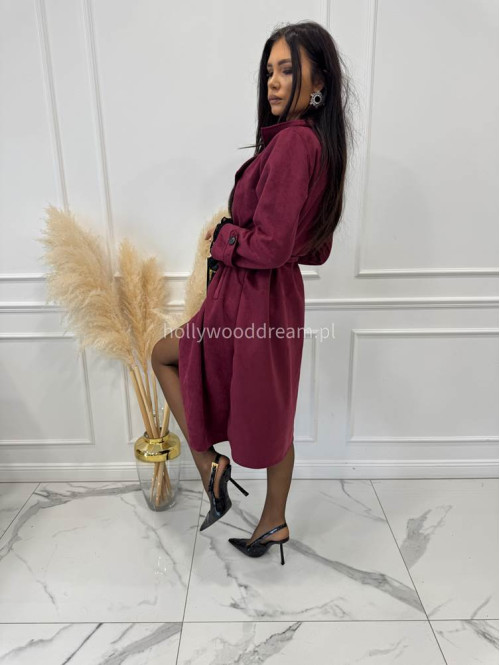 Bordowy płaszcz zamszowy dwurzędowy ALEKSANDER 02 - photo #4